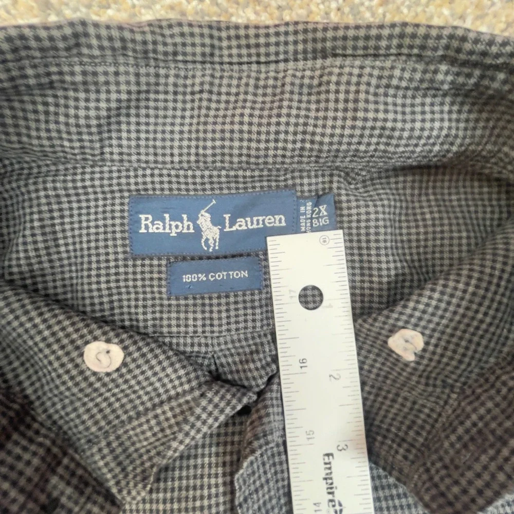 Ralph‎ Lauren Mens Button Up Shirt Gray Houndstooth Size 2XL Big Flawed/Bleach